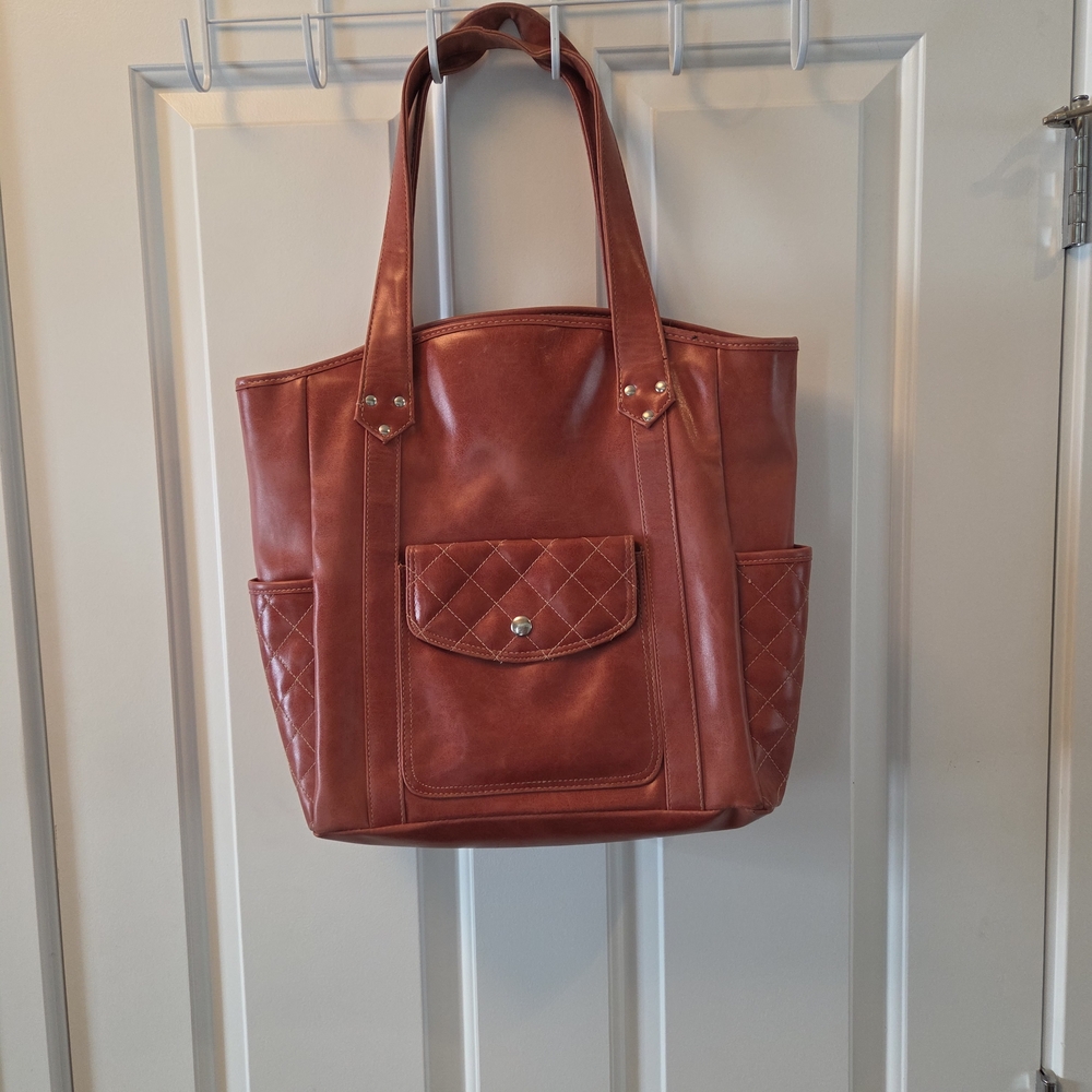 Tote Bag with Quilted Pockets Good Used Condition Terracotta Brown